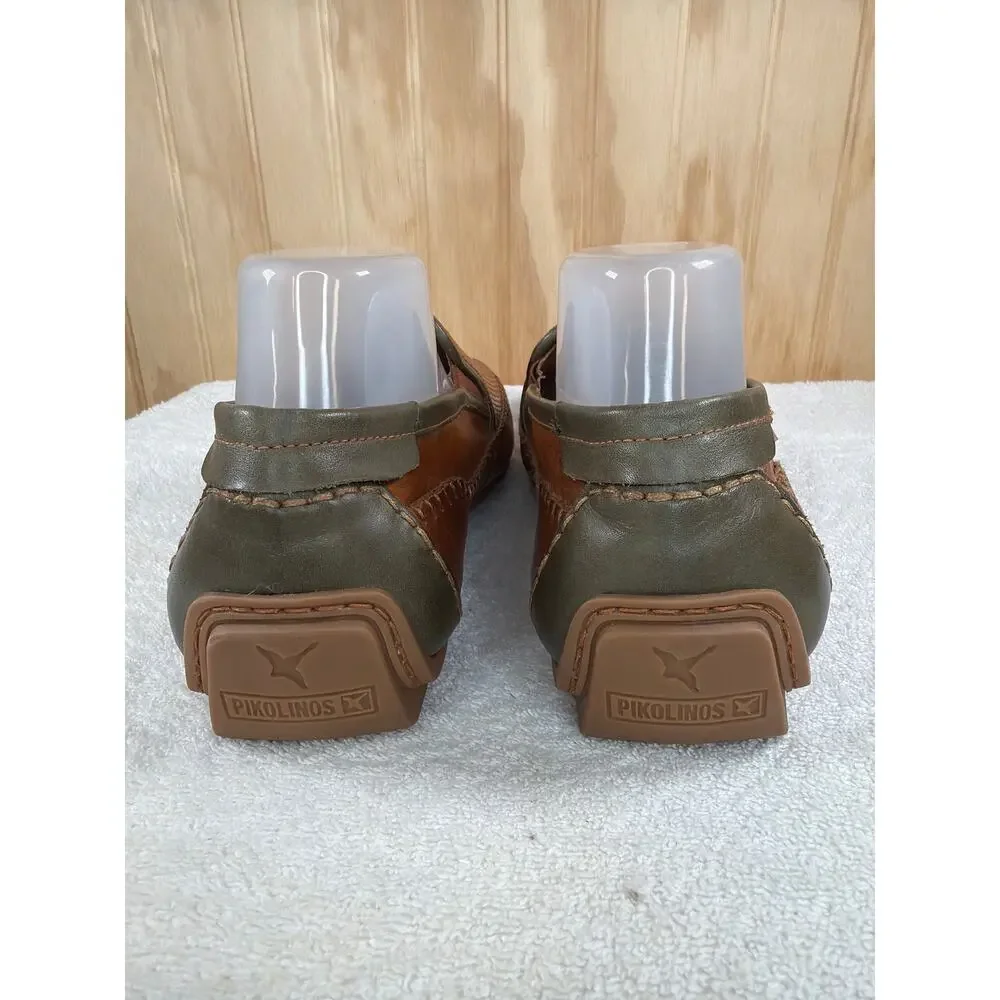 Pikolinos Conil Men's Perforated Leather Loafers Brandy Brown Green EU42/US8.5